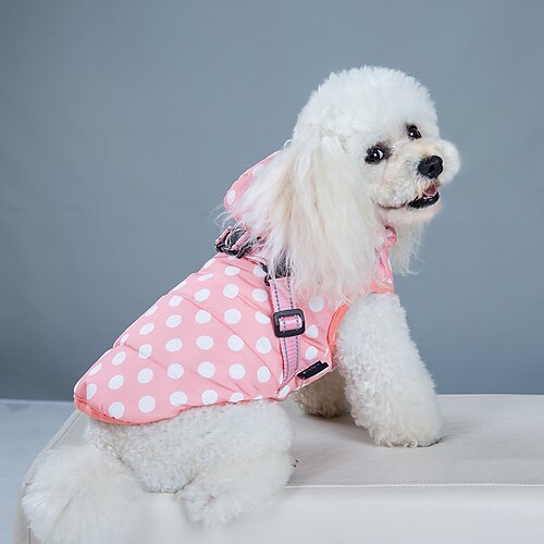 

Dog Jacket Popular Pet Supplies Polka Dot Hooded Dog Cotton Coat With Chest And Back Traction Winter Warm Pet Jacket