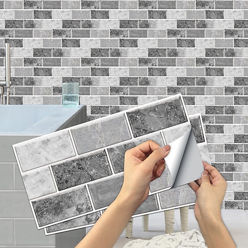 

European Style Retro Gray White Crystal Rock Self-adhesive Ceramic Tile Stickers Kitchen Stove Water And Oil Proof Stickers House DIY Renovation Wall Stickers