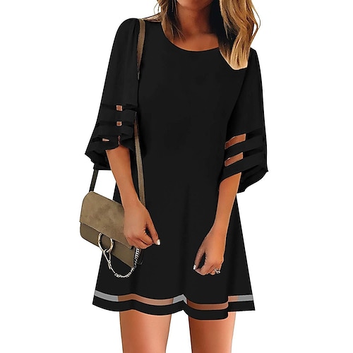 

Women's Casual Dress Midi Dress Black Red White Half Sleeve Pure Color Patchwork Fall Spring Autumn Crew Neck Loose Fit 2022 S M L XL XXL