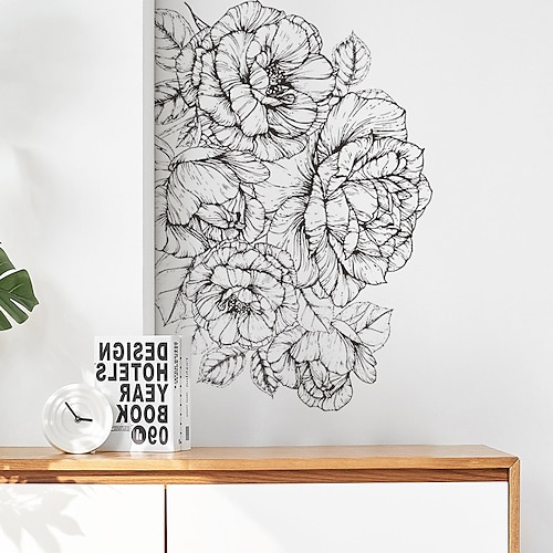 

Literary Sketch Peony Flower Living Room Hall Bedroom Porch Home Wall Decoration Wall Stickers Self-adhesive