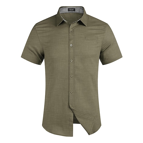 

Homens Camisa Social Cor Sólida Aberto para a Lateral Verde Claro Verde Tropa Cáqui Cinza Claro Ao ar livre Rua Manga Curta Botão para baixo Roupa Algodão Moda Casual Respirável Confortável / Verão