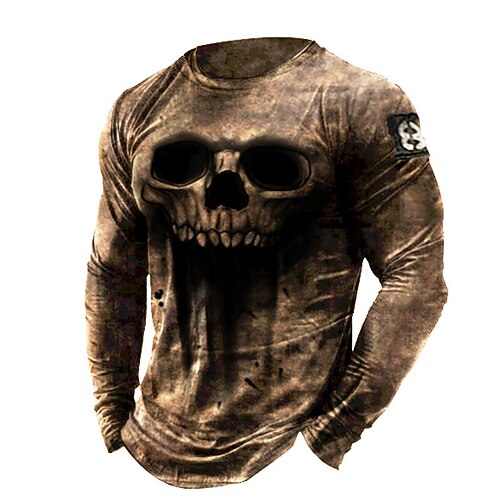 

Men's Unisex T shirt Tee Skull Graphic Prints Vintage Crew Neck Brown 3D Print Daily Holiday Long Sleeve Print Clothing Apparel Designer Casual Big and Tall
