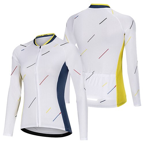 

21Grams Women's Cycling Jersey Long Sleeve Bike Top with 3 Rear Pockets Mountain Bike MTB Road Bike Cycling Breathable Quick Dry Moisture Wicking Reflective Strips White Black Green Stripes Polyester
