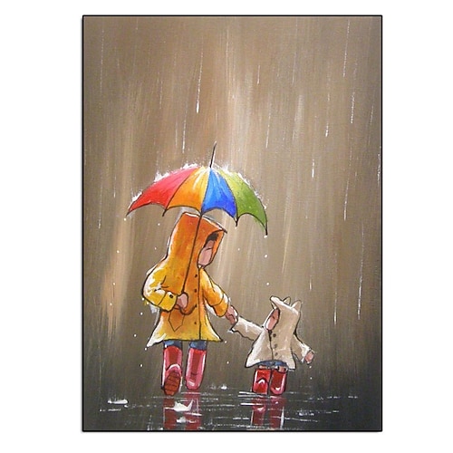 

Oil Painting Handmade Hand Painted Wall Art Modern Abstract Children Walking In The Rain Home Decoration Decor Rolled Canvas No Frame Unstretched
