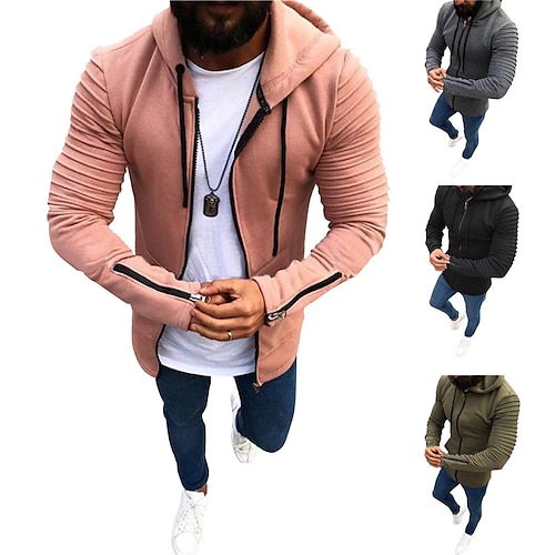 

Homens Moletom zip Up com capuz Rosa Verde Tropa Cinzento Preto Com Capuz Côr Sólida Cordões Bolso frontal Casual Diário Feriado Roupa de Esporte Casual Grande e Alto Outono inverno Roupa Moletons