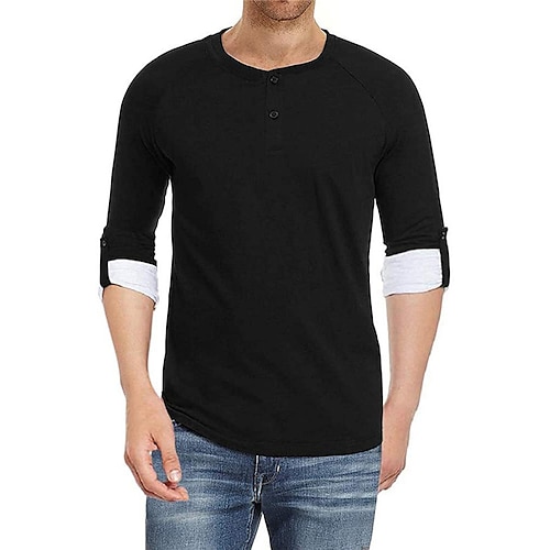 

Homens Camiseta Camisa Henley Côr Sólida Henley Vinho Azul Verde Tropa Preto Rua Casual Manga Longa Botão para baixo Roupa Básico Casual Clássico Grande e Alto