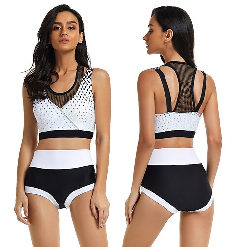 

Women's Two Piece Swimsuit 2 Piece Swimwear Bathing Suit Spot Swimwear White UV Sun Protection Ultra Light (UL) Breathable Sleeveless - Swimming Surfing Water Sports Summer / Spandex / Nylon