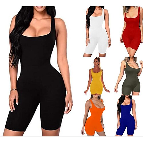 

Women's Workout Jumpsuit Spaghetti Strap Solid Color Sport Athleisure Bodysuit Romper Tummy Control Butt Lift Quick Dry Moisture Wicking Yoga Fitness Gym Workout Running Athletic Athleisure Activewear