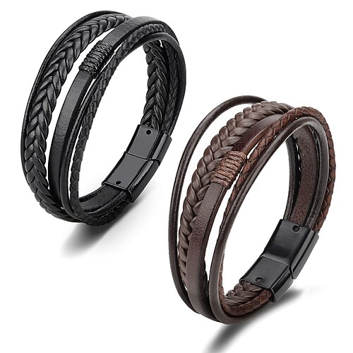 

Men's Leather Bracelet Classic Imagine Stylish Simple Ethnic Fashion Casual / Sporty Leatherette Bracelet Jewelry Black / Brown For School Gift Daily Prom Festival