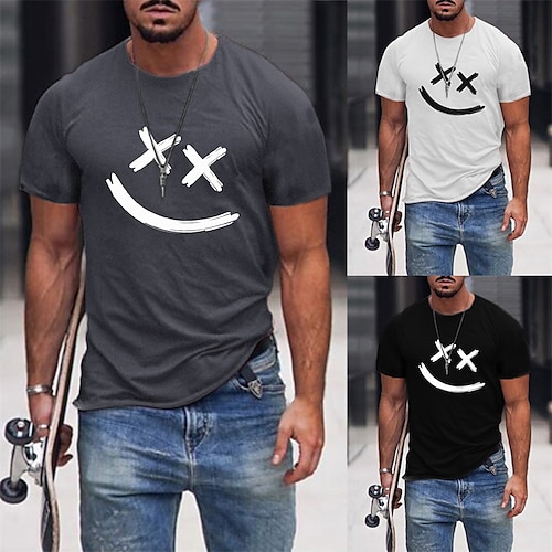 

Homens Camiseta Cara de emoji Gola Redonda Cinzento Escuro Branco Preto Casual Diário Manga Curta Roupa Algodão Esportes Moda Leve Grande e Alto / Verão