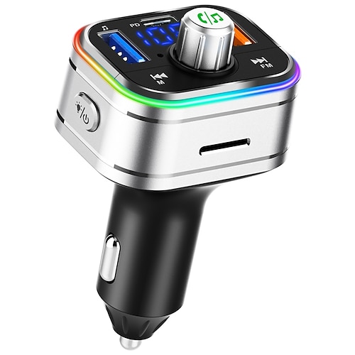 

Bluetooth FM Transmitter for Car Wireless Bluetooth FM Car Adapter with Type-C PD 3.0 18W USB3.0 12W 5V2.4A LED Backlit Hands-Free Calling MP3 Player Car Charger Support U Disk & TF Card 1PCS