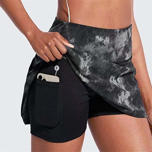 

Women's Tennis Skirts Yoga Shorts Yoga Skirt 2 in 1 Tummy Control Butt Lift Quick Dry High Waist Yoga Fitness Gym Workout Skort Bottoms Tie Dye Black Purple Rosy Pink Sports Activewear Stretchy Skinny