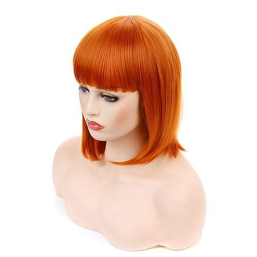 

Short Straight Hair Neat Bangs Bob Wigs Natural Look Synthetic Wigs Cosplay Costumes Halloween