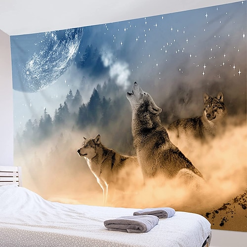 

Wall Tapestry Art Deco Blanket Curtain Picnic Table Cloth Hanging Home Bedroom Living Room Dormitory Decoration Polyester Fiber Animal Wolf