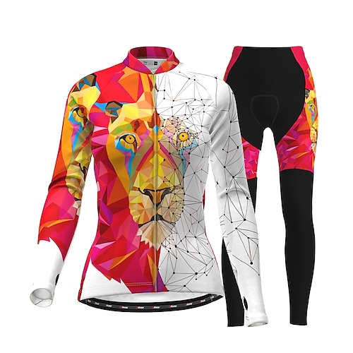 

21Grams Women's Cycling Jersey with Tights Long Sleeve Mountain Bike MTB Road Bike Cycling White Animal Bike Thermal Warm Fleece Lining 3D Pad Warm Breathable Sports Animal Patterned Funny Clothing