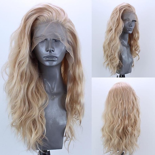 

Blonde Natural Curly Synthetic Lace Front Wig for Women Glueless Heat Resistant Fiber Glonden Blonde Lace Front Wig