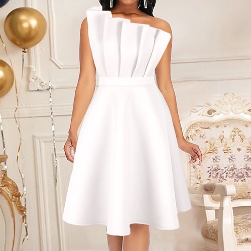 

Women's Party Dress Casual Dress Midi Dress Pink White Sleeveless Pure Color Ruched Spring Summer One Shoulder Modern Party 2022 S M L XL XXL 3XL