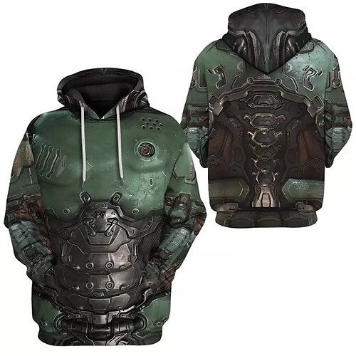 

Men's Hoodie Pullover Hoodie Sweatshirt Green Army Green Dark Gray Brown Coffee Hooded Graphic Armor Lace up Casual Daily Holiday 3D Print Sportswear Casual Big and Tall Spring & Fall Clothing