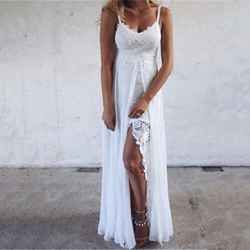 

Women's Party Dress Lace Dress Swing Dress Long Dress Maxi Dress White Sleeveless Pure Color Lace Spring Summer Spaghetti Strap Modern Wedding Party Wedding Guest Slim 2022 S M L XL XXL 3XL