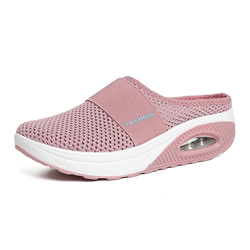 

Women's Clogs Sporty Mules Wedge Heel Round Toe Sporty Casual Daily Outdoor Tissage Volant Loafer Summer Solid Colored Black Gray Light Pink