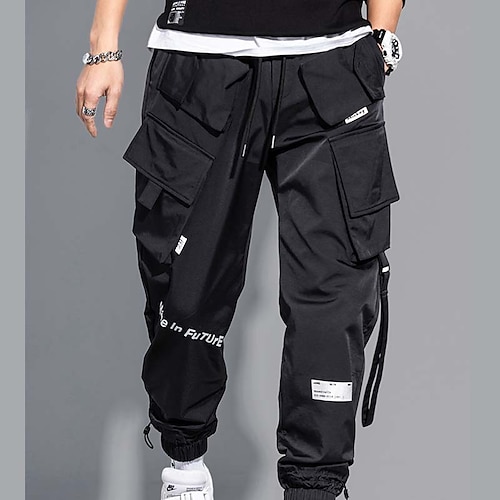 Men's Cargo Pants Cargo Trousers Joggers Techwear Drawstring Elastic Waist  Multi Pocket Plain Ankle-Length Casual Weekend Cotton Streetwear Hip Hop  Black 2024 - $17.99