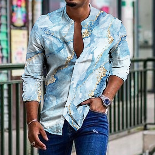 

Herren Hemd Grafik-Shirt Marmor Ständer Blau 3D-Druck Outdoor Casual Langarm Button-Down Bedruckt Bekleidung Modisch Designer Casual Komfortabel / Sport