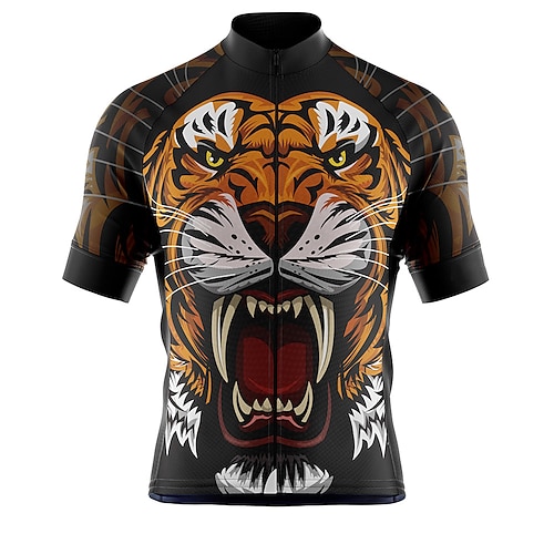 

21Grams Men's Cycling Jersey Short Sleeve Bike Top with 3 Rear Pockets Mountain Bike MTB Road Bike Cycling Breathable Quick Dry Moisture Wicking Reflective Strips Black Tiger Polyester Spandex Sports