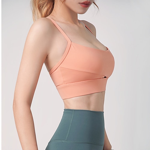 

Women's Sports Bra Bralette Removable Pad Nylon Spandex Yoga Fitness Gym Workout Breathable Lightweight Soft Padded Medium Support Green Black Gray Grape Orange Solid Colored / Summer / Micro-elastic