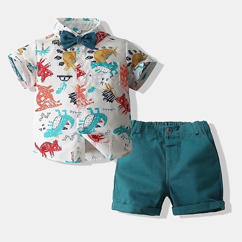 

2 pezzi Bambino Da ragazzo Camicia e pantaloncini Vestito Cartoni animati Dinosauro Manica corta Collage Cotone Impostare Esterno Fantastico Informale Estate 2-6 anni Bianco