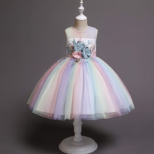 

Kids Girls' Dress Floral A Line Dress Midi Dress Special Occasion Ruched Sleeveless Cute Dress 3-12 Years Fall Pink Light Blue White