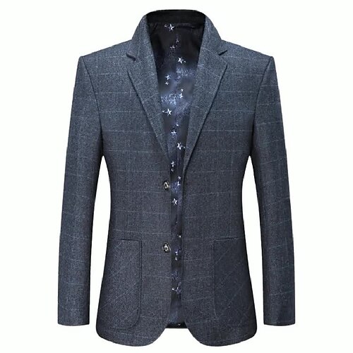 

Men's Blazer Business Daily Spring Summer Regular Coat Regular Fit Warm Casual Jacket Long Sleeve Plaid / Check Pocket Dark Grey Blue Light Grey