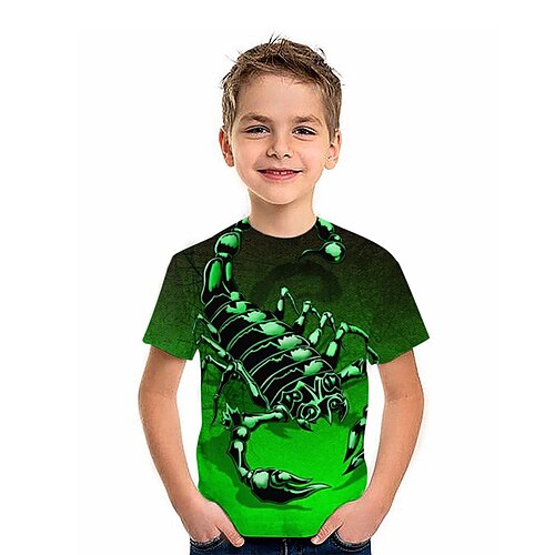 

Kids Boys T shirt Animal Outdoor 3D Print Short Sleeve Active 3-12 Years Spring Green