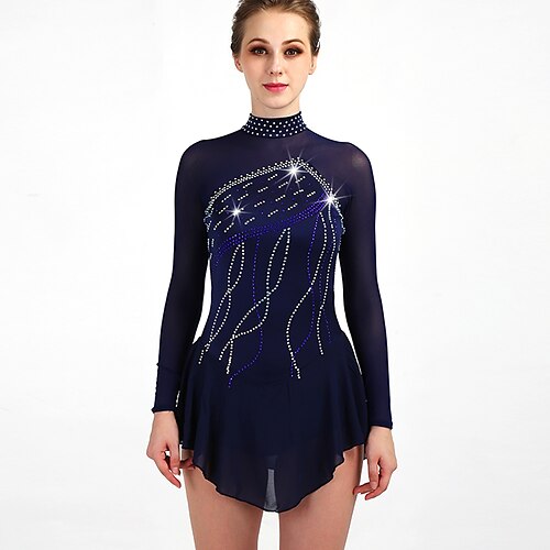 

Figure Skating Dress Crystals / Rhinestones Women's Girls' Training Performance Long Sleeve High Mesh Spandex