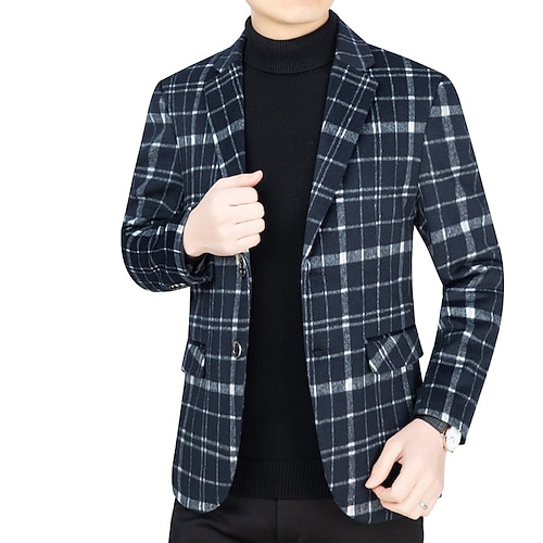 

Men's Casual Blazer Regular Regular Fit Plaid / Check Black Gray Dark Navy 2022