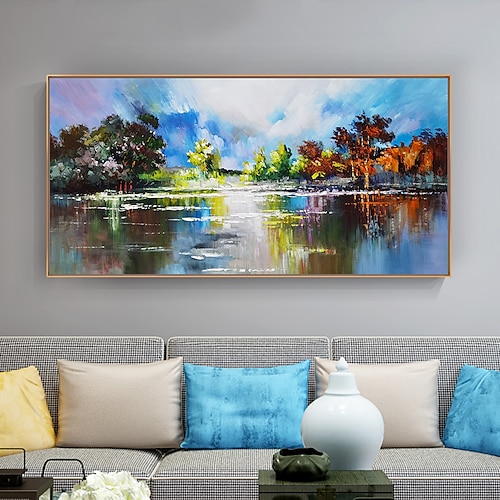 

Mintura Handmade Oil Painting On Canvas Wall Art Decoration Modern Abstract Tree Landscape Picture For Home Decor Rolled Frameless Unstretched Painting