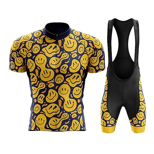 

21Grams Men's Cycling Jersey with Bib Shorts Short Sleeve Mountain Bike MTB Road Bike Cycling Blue Yellow Bike Clothing Suit 3D Pad Breathable Quick Dry Moisture Wicking Back Pocket Polyester Spandex