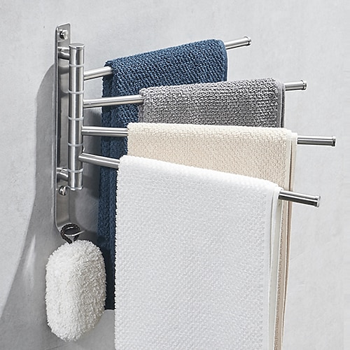

Stainless Steel Towel Bar Rotating Towel Rack Bathroom Wall Mount Swivel Towel Holder Rail with Hook Towel Bars 4 Bars