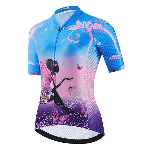 

21Grams Women's Cycling Jersey Short Sleeve Bike Top with 3 Rear Pockets Mountain Bike MTB Road Bike Cycling Breathable Quick Dry Moisture Wicking Reflective Strips Blue Butterfly Polyester Spandex