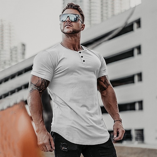 

Men's T shirt Tee Henley Shirt Solid Color Henley White Street Casual Short Sleeve Button-Down Clothing Apparel Fashion Classic Big and Tall Gentleman / Summer / Summer / Sports