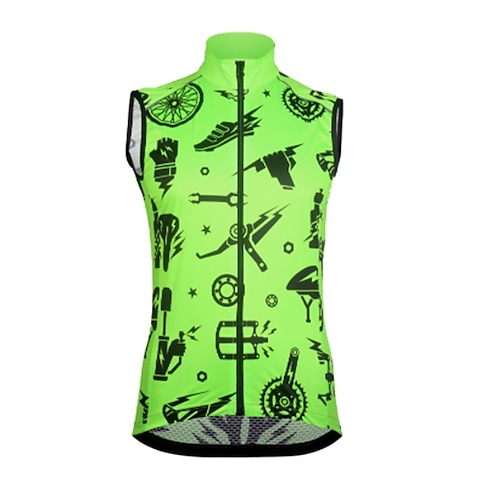 

21Grams Men's Cycling Jersey Sleeveless Bike Top with 3 Rear Pockets Mountain Bike MTB Road Bike Cycling Breathable Quick Dry Moisture Wicking Reflective Strips Green Lightning Gear Polyester Spandex