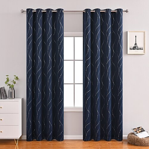 

1 Panel Blackout Curtain Drapes for Living Room Thermal Insulated Grommet Window Curtains for Bedroom Modern Geo Line
