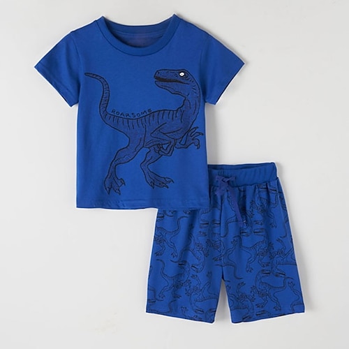 

2 Stück kinderkleidung Jungen T-Shirt Shorts Kleidungsset Outfit Karikatur Dinosaurier Kurzarm Bedruckt Baumwolle Set Outdoor Täglich Casual Frühling Sommer 2-8 Jahre Blau