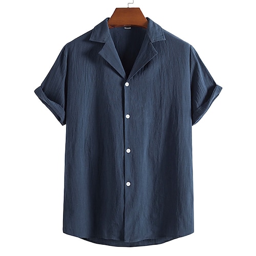 

Men's Shirt Solid Color Turndown Street Casual Button-Down Short Sleeve Tops Casual Fashion Breathable Comfortable Navy Blue Summer Shirts