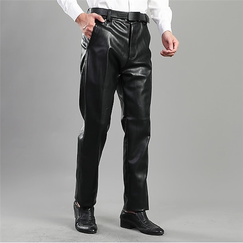 

Men's Trousers Straight Pocket Solid Color Breathable Lightweight Casual Daily PU Fashion Streetwear Black High Waist Micro-elastic