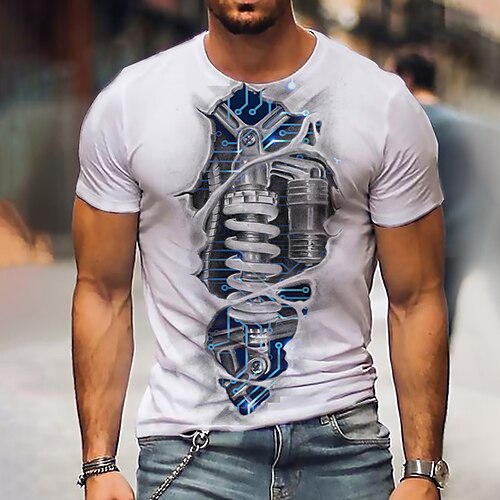 

Herren T Shirt Graphic Maschine Rundhalsausschnitt Weiß 3D-Druck Täglich Sport Kurzarm Bedruckt Bekleidung Designer Casual Klassisch Groß und hoch / Sommer / Sommer