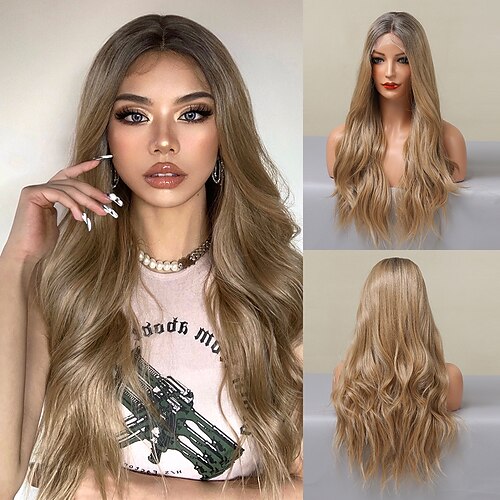 

Synthetic Lace Wig Body Wave Style 26 inch Blonde Middle Part 13x4x1 T Part Lace Front Wig Female Wig Light Blonde / Daily Wear