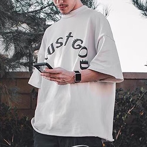 

Homens Camiseta Letra Estampas Abstratas Gola Redonda Branco Casual Diário Manga Curta Imprimir Roupa Esportes Moda Leve Grande e Alto / Verão