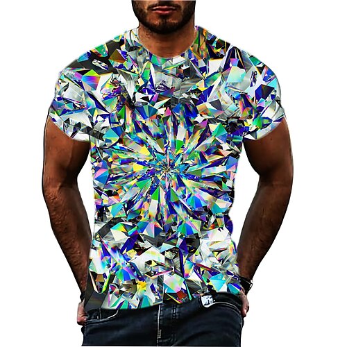 

Herren T Shirt Graphic Geometrisch 3D-Druck Rundhalsausschnitt Silber Schwarz 3D-Druck Täglich Sport Kurzarm Bedruckt Bekleidung Designer Casual Klassisch Groß und hoch / Sommer / Sommer