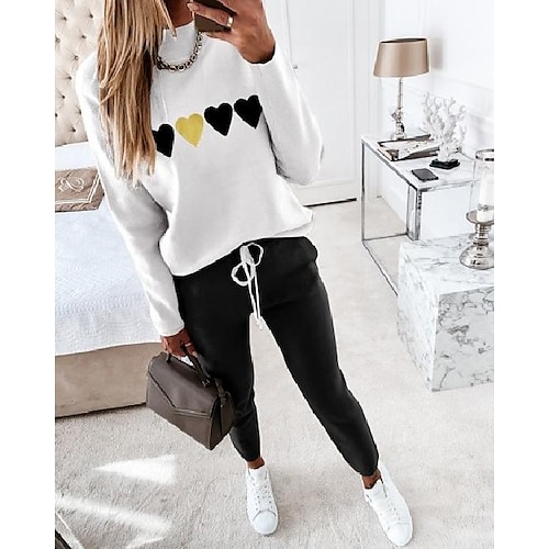 

Heart Print Long Sleeve Top & Drawstring Waist Pants Set