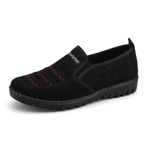 

Women's Slip-Ons Daily Flyknit Shoes Summer Flat Heel Round Toe Casual Minimalism Mesh Loafer Solid Colored Black Red
